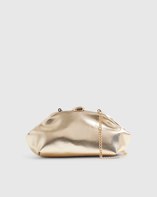 River Island Womens Clutch Bag Gold Ruched Frame Clip Top - Image 4