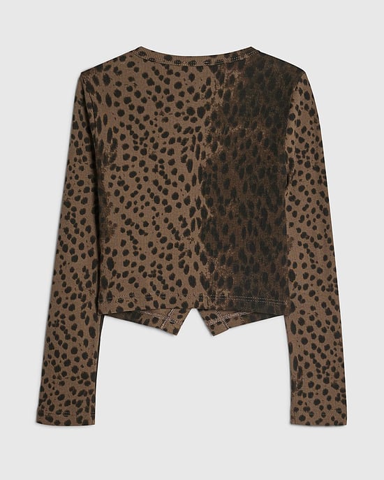 River Island Girls Top Brown Leopard Print Button Up Buttoned - Image 4