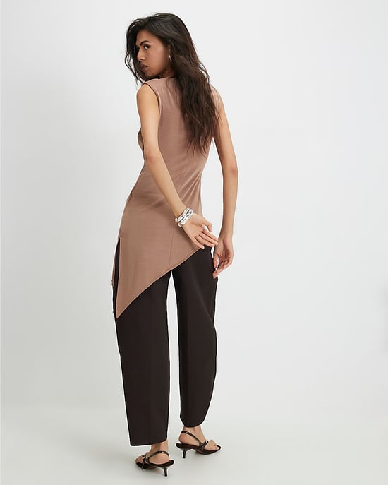 River Island Womens Tunic Brown Lace Trim Asymmetric - Image 3