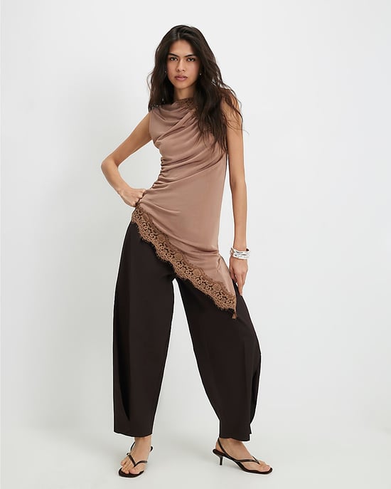River Island Womens Tunic Brown Lace Trim Asymmetric - Image 4
