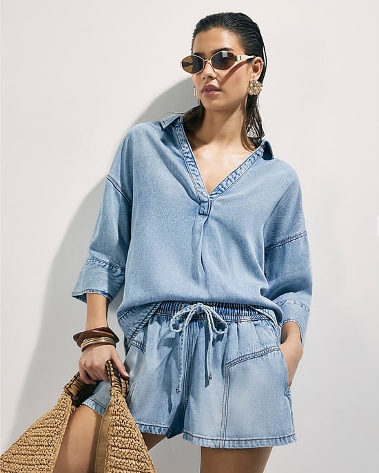 River Island Womens Tunic Blue Denim Short Sleeve - Image 2