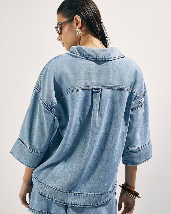 River Island Womens Tunic Blue Denim Short Sleeve - Image 3