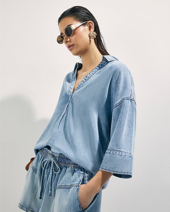 River Island Womens Tunic Blue Denim Short Sleeve - Image 4