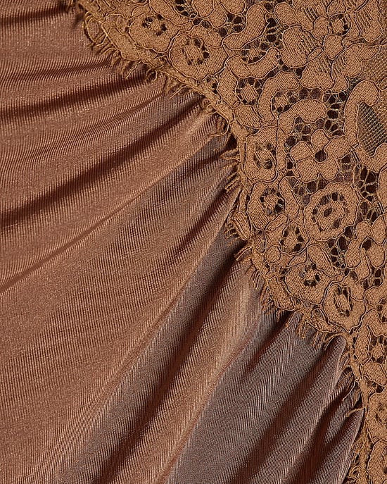 River Island Womens Tunic Petite Brown Lace Trim Asymmetric - Image 5