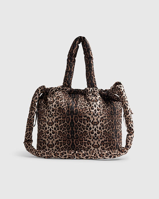 River Island Womens Tote Bag Brown Leopard Drawstring Travel - Image 2