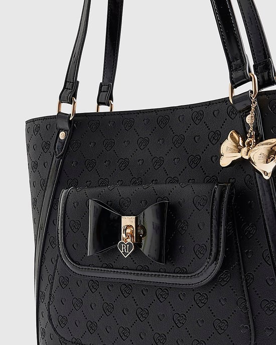 River Island Girls Shopper Bag Black Padlock Bow Monogram - Image 3