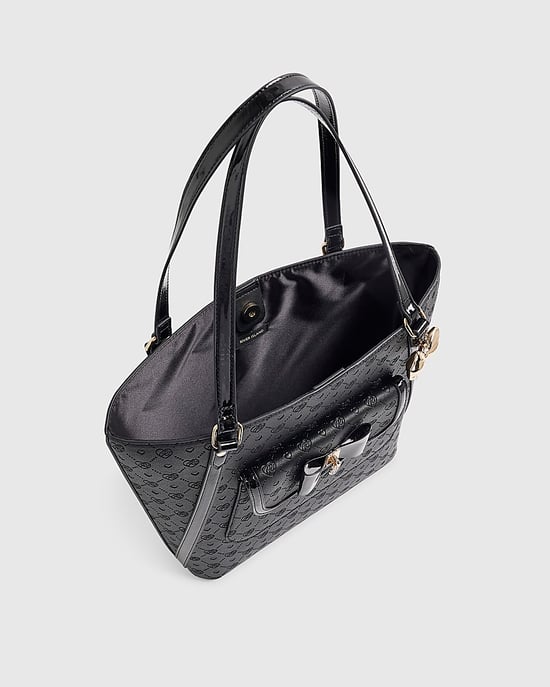 River Island Girls Shopper Bag Black Padlock Bow Monogram - Image 4