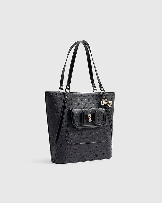 River Island Girls Shopper Bag Black Padlock Bow Monogram - Image 5