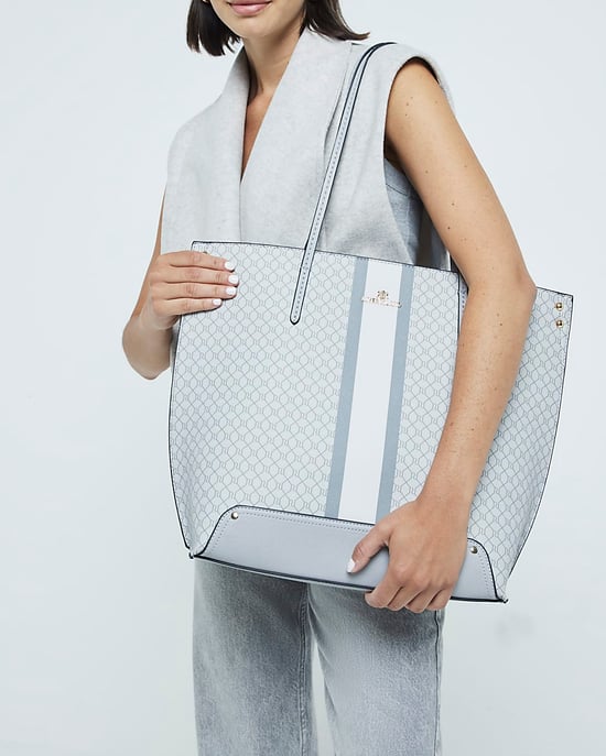 River Island Womens Tote Bag Grey RI Monogram Stripe - Image 4