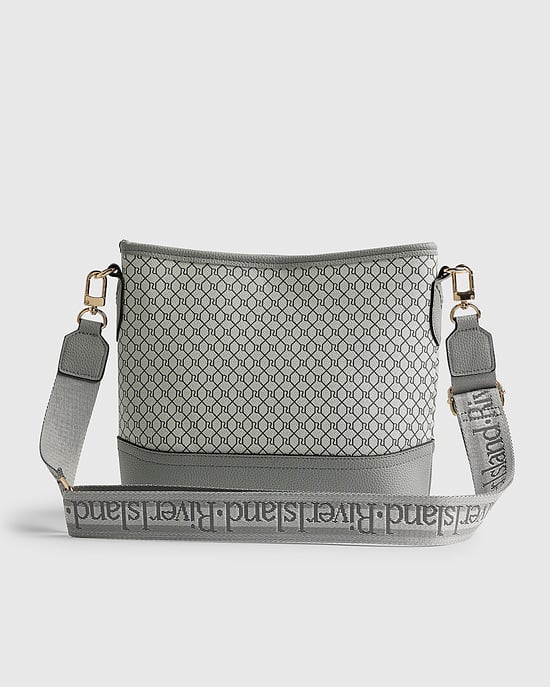 River Island Womens Bucket Bag Grey Monogram Webbed Front - Image 2