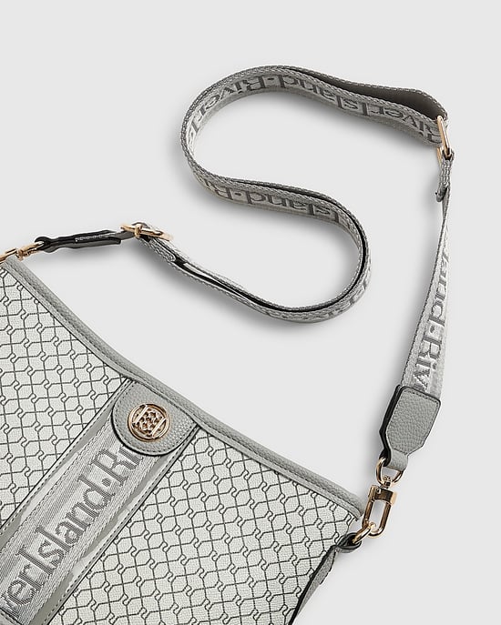 River Island Womens Bucket Bag Grey Monogram Webbed Front - Image 3
