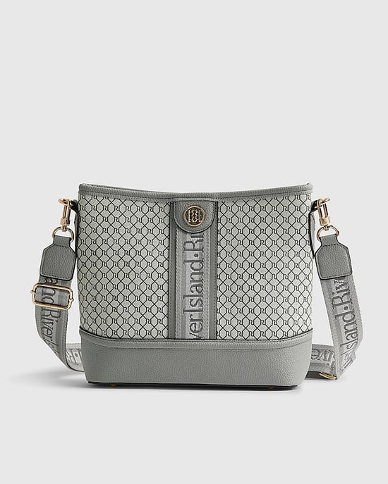 River Island Womens Bucket Bag Grey Monogram Webbed Front - Image 4