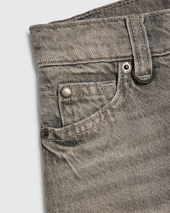 River Island Boys Denim Jorts Grey Graphic Back Zip Button - Image 3