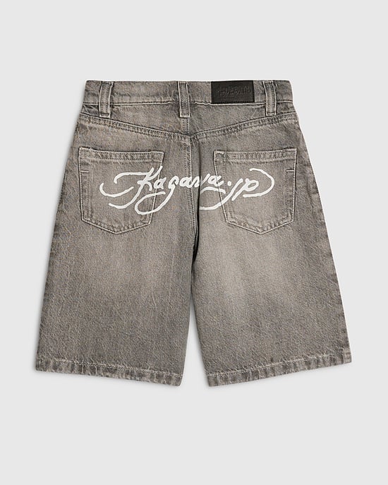 River Island Boys Denim Jorts Grey Graphic Back Zip Button - Image 5