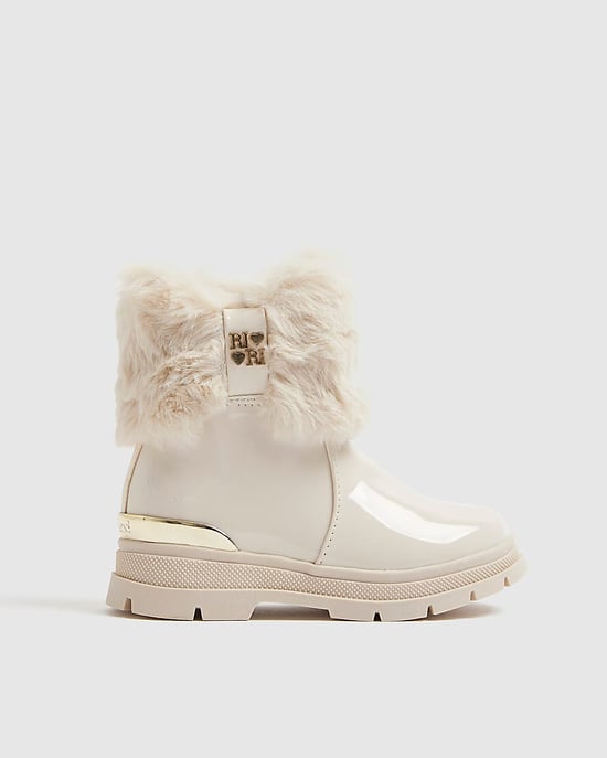 River Island Mini Girls Boots Cream Lace Up Side Zip - Image 2