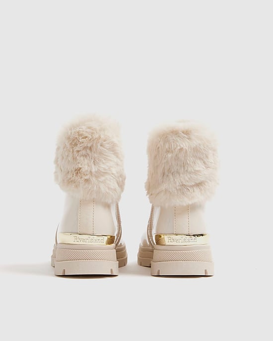 River Island Mini Girls Boots Cream Lace Up Side Zip - Image 3