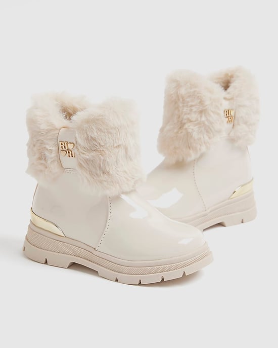 River Island Mini Girls Boots Cream Lace Up Side Zip - Image 4