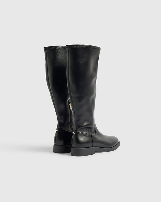 River Island Womens Knee High Boots Black Faux Leather - Image 2