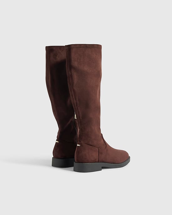 River Island Womens Knee High Boots Brown Faux Suede - Image 3