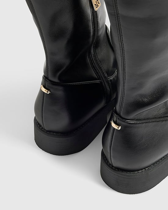 River Island Womens Knee High Boots Black Faux Leather - Image 3