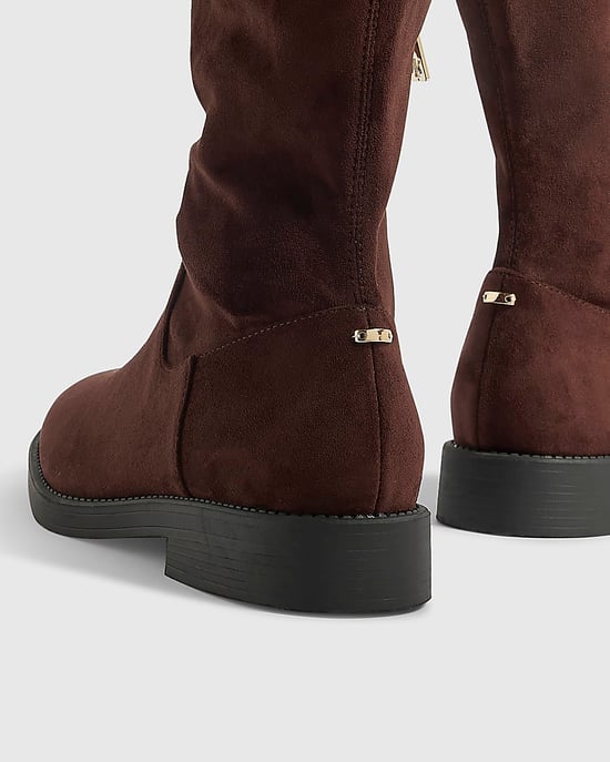 River Island Womens Knee High Boots Brown Faux Suede - Image 4