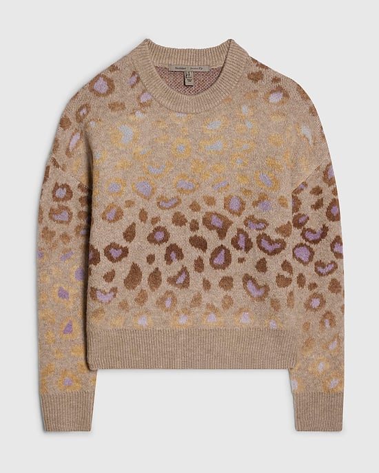 River Island Womens Jumper Beige Leopard Print Knit Crew Neck - Image 6