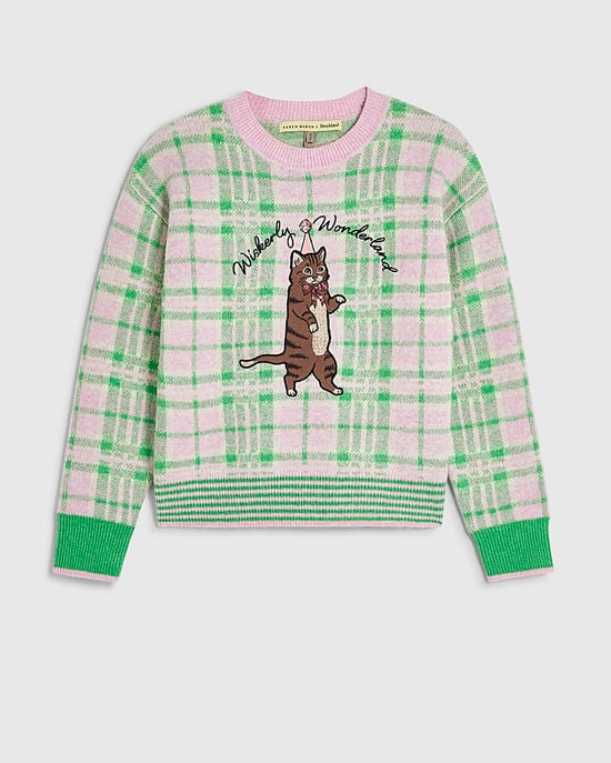 River Island Womens Jumper Green Check Cat Crew Neck - Image 6