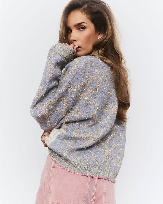 River Island Womens Jumper Grey Glitter Thread Swan Print - Image 4