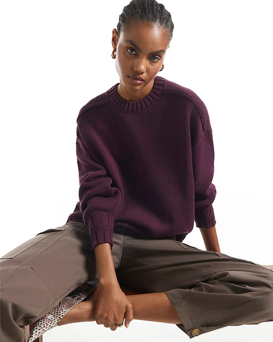 River Island Womens Jumper Burgundy Crew Neck Knit Crew Neck - Image 2