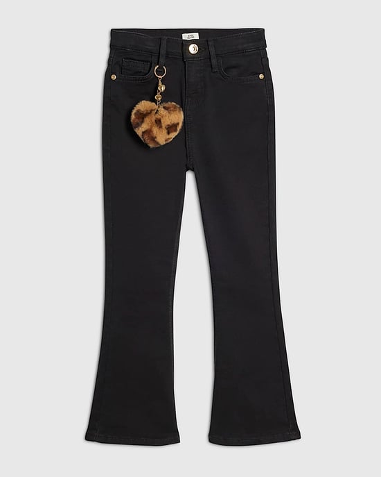 River Island Girls Flared Jeans Black Leopard Print Heart - Image 1