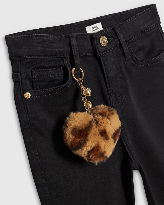 River Island Girls Flared Jeans Black Leopard Print Heart - Image 2