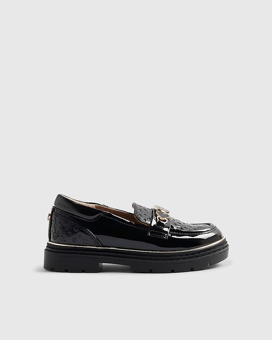 River Island Girls Loafer Shoes Black Heart Snaffle Slip On - Image 2