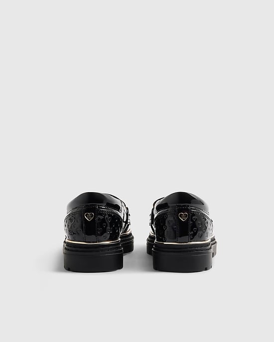River Island Girls Loafer Shoes Black Heart Snaffle Slip On - Image 3