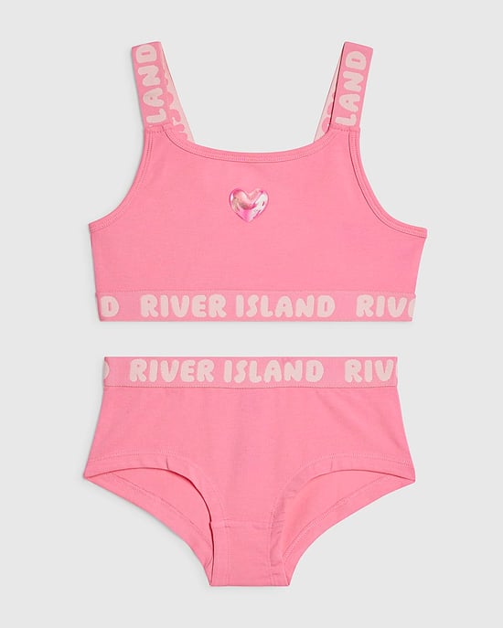 River Island Girls Crop Top & Briefs Set Pink Strappy 2 Piece - Image 1