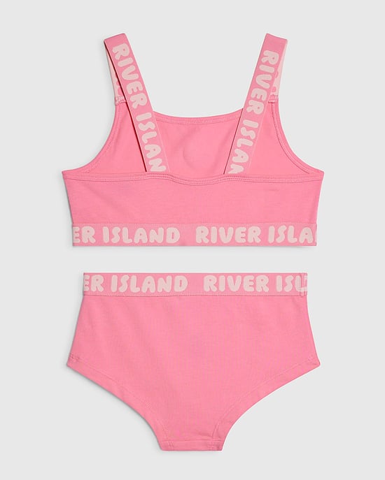 River Island Girls Crop Top & Briefs Set Pink Strappy 2 Piece - Image 4