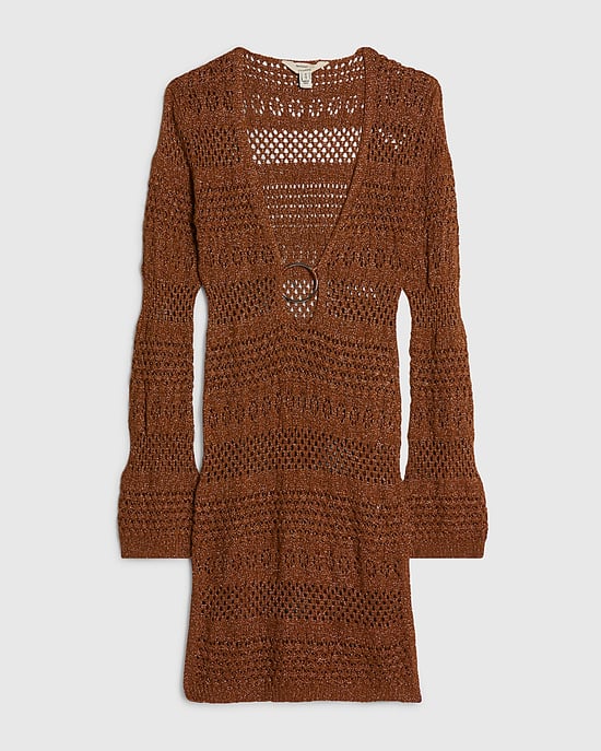 River Island Womens Mini Beach Dress Petite Brown Metallic Knit - Image 3