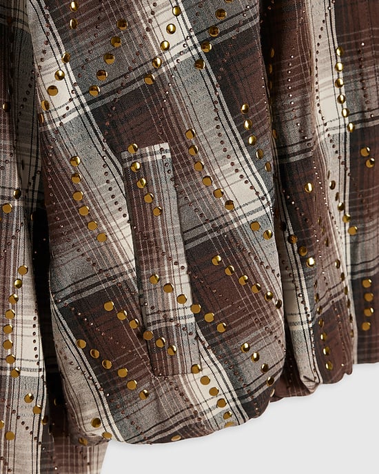 River Island Girls Jacket Brown Check Stud Collared - Image 3