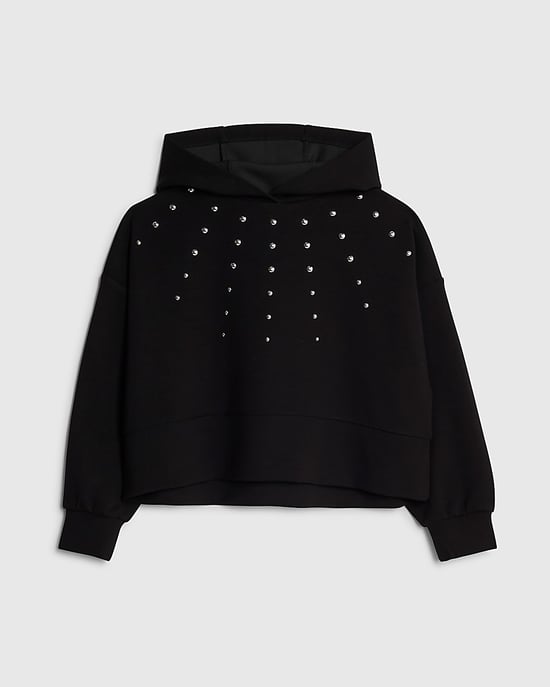 River Island Girls Hoodie Black Studded Long Sleeve - Image 1