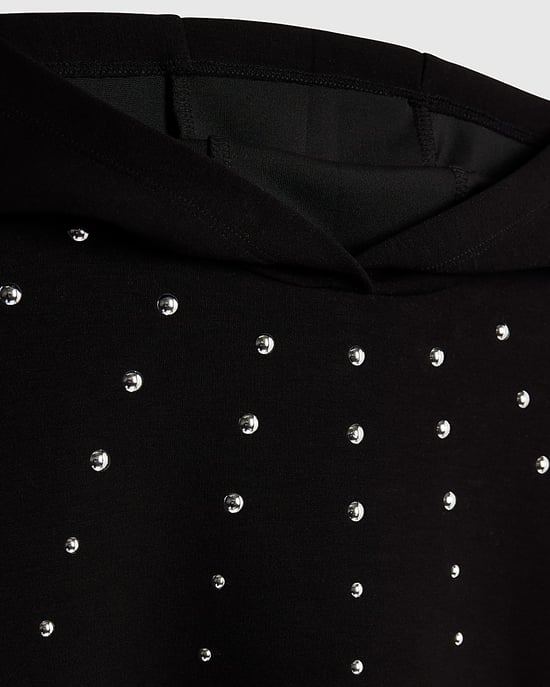 River Island Girls Hoodie Black Studded Long Sleeve - Image 2
