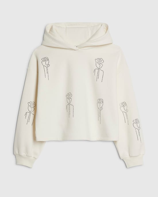 River Island Girls Hoodie Cream Embellished Long Sleeve - Image 1