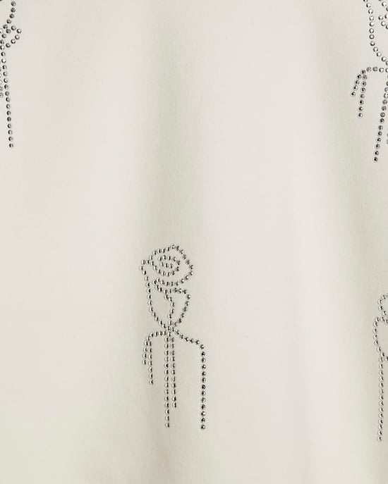 River Island Girls Hoodie Cream Embellished Long Sleeve - Image 3