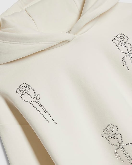 River Island Girls Hoodie Cream Embellished Long Sleeve - Image 4