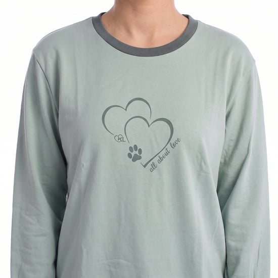 Women's Cotton Long Sleeve Fleece Pajamas KLP2 - Image 2