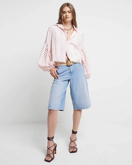 River Island Womens Shirt Pink Broderie Puff Sleeve - Image 2