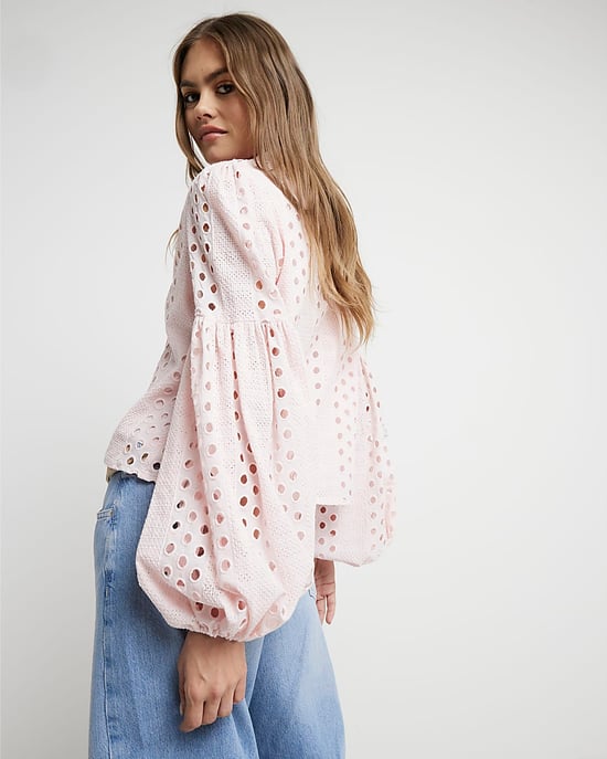 River Island Womens Shirt Pink Broderie Puff Sleeve - Image 3