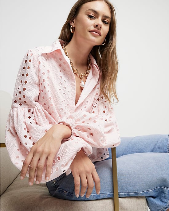 River Island Womens Shirt Pink Broderie Puff Sleeve - Image 5