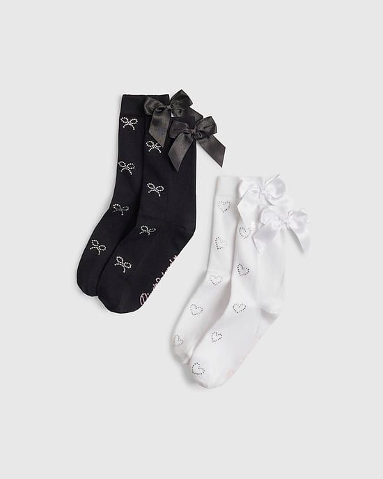 River Island Girls Ankle Socks Black Monogram 2 Pack - Image 1