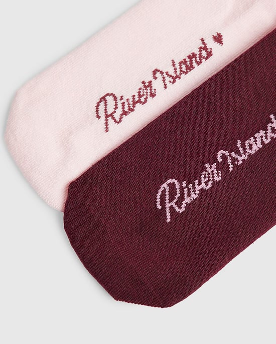 River Island Girls Ankle Socks Pink Monogram 2 Pack - Image 2