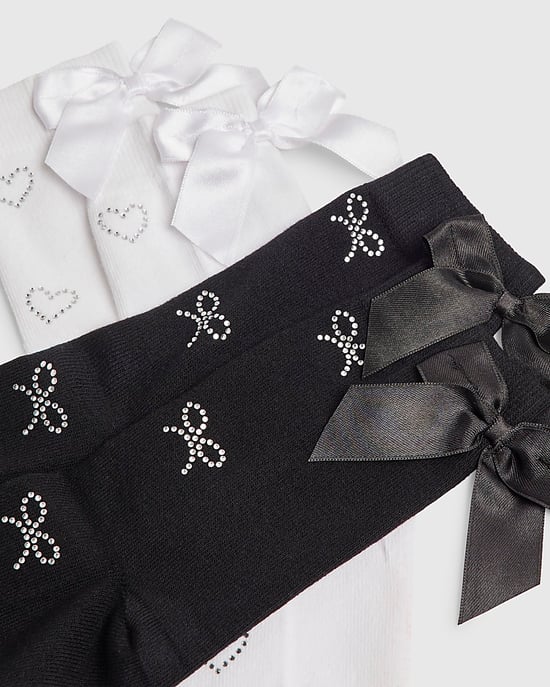 River Island Girls Ankle Socks Black Monogram 2 Pack - Image 3