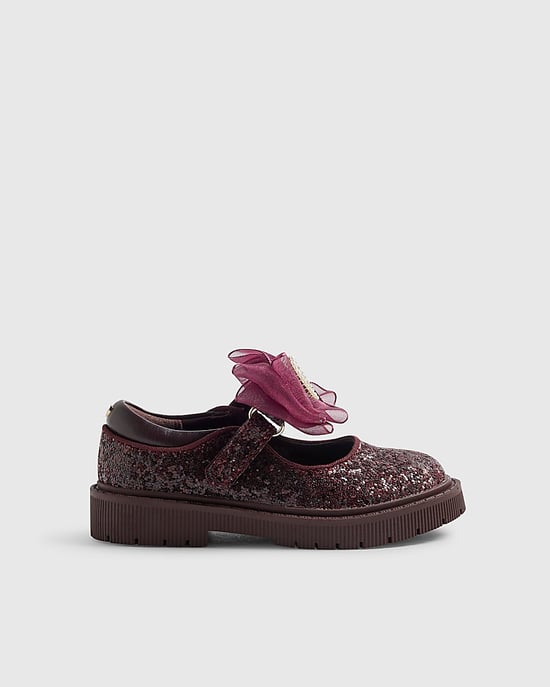 River Island Mini Girls Mary Jane Shoes Burgundy Sequin - Image 2